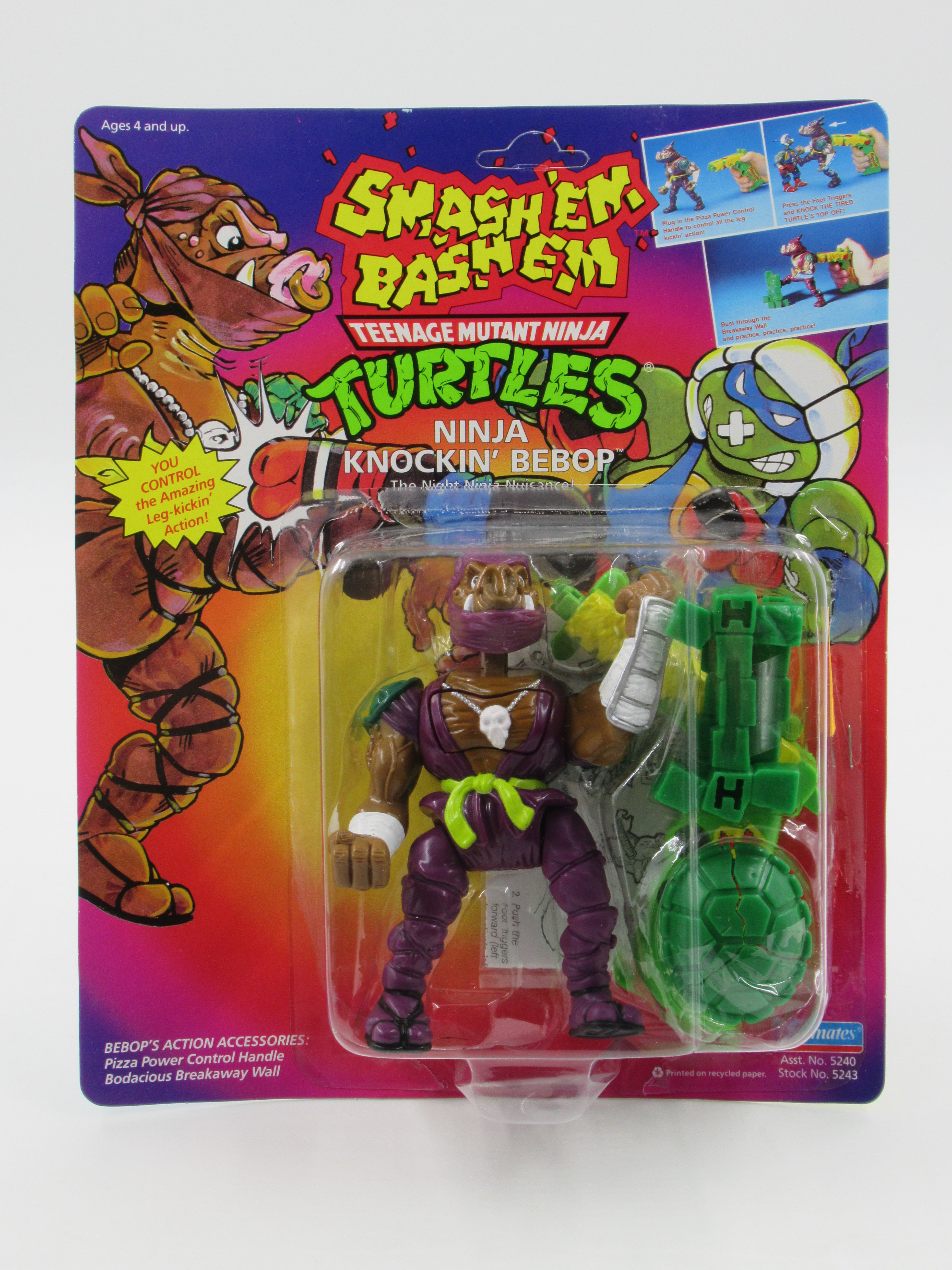 Teenage Mutant Ninja Turtles Ninja Knockin' Bebop Smash 'Em Bash 'Em 5.5" Figure TMNTs - Playmates (1992)